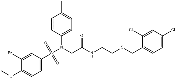 2-{[(3-bromo-4-methoxyphenyl)sulfonyl]-4-methylanilino}-N-{2-[(2,4-dichlorobenzyl)sulfanyl]ethyl}acetamide 구조식 이미지