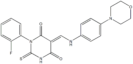 1-(2-fluorophenyl)-5-{[4-(4-morpholinyl)anilino]methylene}-2-thioxodihydro-4,6(1H,5H)-pyrimidinedione 구조식 이미지