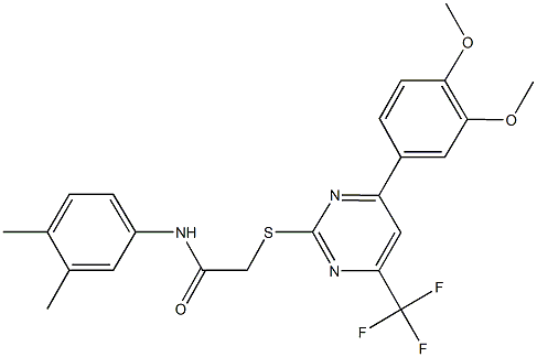 2-{[4-(3,4-dimethoxyphenyl)-6-(trifluoromethyl)-2-pyrimidinyl]sulfanyl}-N-(3,4-dimethylphenyl)acetamide 구조식 이미지