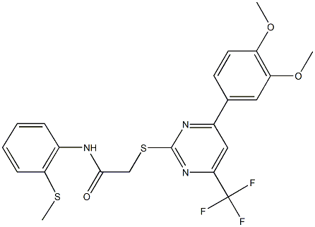 2-{[4-(3,4-dimethoxyphenyl)-6-(trifluoromethyl)-2-pyrimidinyl]sulfanyl}-N-[2-(methylsulfanyl)phenyl]acetamide 구조식 이미지