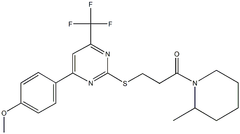 4-(4-methoxyphenyl)-2-{[3-(2-methyl-1-piperidinyl)-3-oxopropyl]sulfanyl}-6-(trifluoromethyl)pyrimidine Structure