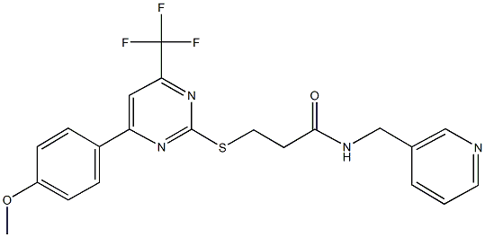 3-{[4-(4-methoxyphenyl)-6-(trifluoromethyl)-2-pyrimidinyl]sulfanyl}-N-(3-pyridinylmethyl)propanamide 구조식 이미지