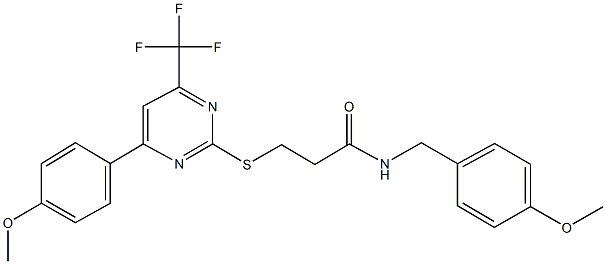 N-(4-methoxybenzyl)-3-{[4-(4-methoxyphenyl)-6-(trifluoromethyl)-2-pyrimidinyl]sulfanyl}propanamide 구조식 이미지