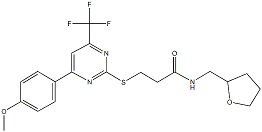 3-{[4-(4-methoxyphenyl)-6-(trifluoromethyl)-2-pyrimidinyl]sulfanyl}-N-(tetrahydro-2-furanylmethyl)propanamide 구조식 이미지