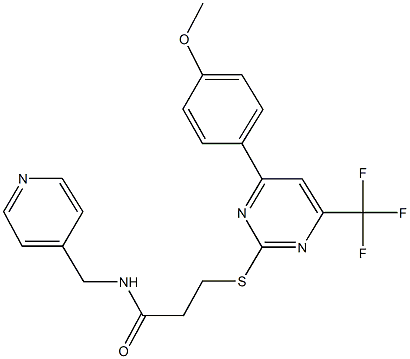 3-{[4-(4-methoxyphenyl)-6-(trifluoromethyl)-2-pyrimidinyl]sulfanyl}-N-(4-pyridinylmethyl)propanamide 구조식 이미지