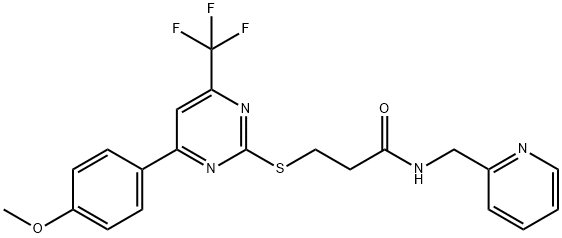 3-{[4-(4-methoxyphenyl)-6-(trifluoromethyl)-2-pyrimidinyl]sulfanyl}-N-(2-pyridinylmethyl)propanamide 구조식 이미지