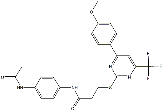 N-[4-(acetylamino)phenyl]-3-{[4-(4-methoxyphenyl)-6-(trifluoromethyl)-2-pyrimidinyl]sulfanyl}propanamide 구조식 이미지