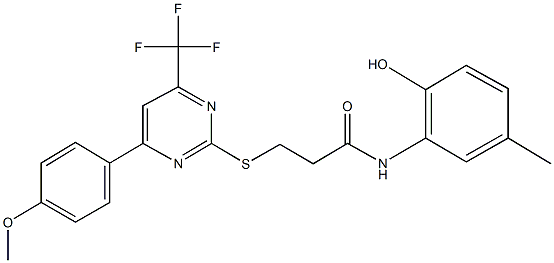 N-(2-hydroxy-5-methylphenyl)-3-{[4-(4-methoxyphenyl)-6-(trifluoromethyl)-2-pyrimidinyl]sulfanyl}propanamide 구조식 이미지