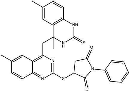 3-({4-[(4,6-dimethyl-2-sulfanyl-3,4-dihydroquinazolin-4-yl)methyl]-6-methylquinazolin-2-yl}sulfanyl)-1-phenylpyrrolidine-2,5-dione Structure