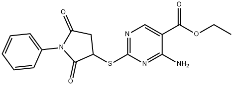 ethyl 4-amino-2-[(2,5-dioxo-1-phenylpyrrolidin-3-yl)sulfanyl]pyrimidine-5-carboxylate Structure