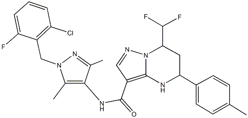 N-[1-(2-chloro-6-fluorobenzyl)-3,5-dimethyl-1H-pyrazol-4-yl]-7-(difluoromethyl)-5-(4-methylphenyl)-4,5,6,7-tetrahydropyrazolo[1,5-a]pyrimidine-3-carboxamide Structure