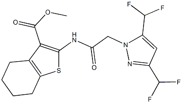 methyl 2-({[3,5-bis(difluoromethyl)-1H-pyrazol-1-yl]acetyl}amino)-4,5,6,7-tetrahydro-1-benzothiophene-3-carboxylate 구조식 이미지