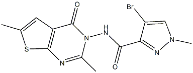 4-bromo-N-(2,6-dimethyl-4-oxothieno[2,3-d]pyrimidin-3(4H)-yl)-1-methyl-1H-pyrazole-3-carboxamide 구조식 이미지