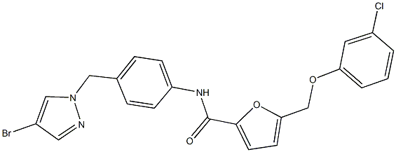 N-{4-[(4-bromo-1H-pyrazol-1-yl)methyl]phenyl}-5-[(3-chlorophenoxy)methyl]-2-furamide 구조식 이미지