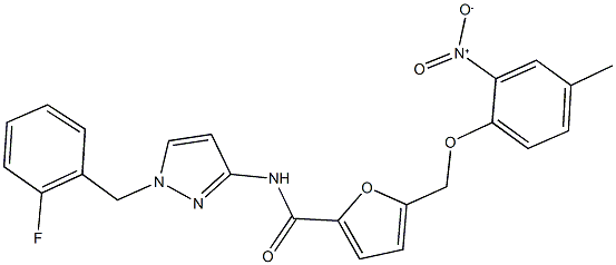 N-[1-(2-fluorobenzyl)-1H-pyrazol-3-yl]-5-({2-nitro-4-methylphenoxy}methyl)-2-furamide 구조식 이미지