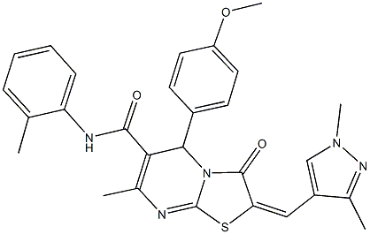 2-[(1,3-dimethyl-1H-pyrazol-4-yl)methylene]-5-(4-methoxyphenyl)-7-methyl-N-(2-methylphenyl)-3-oxo-2,3-dihydro-5H-[1,3]thiazolo[3,2-a]pyrimidine-6-carboxamide Structure