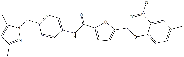 N-{4-[(3,5-dimethyl-1H-pyrazol-1-yl)methyl]phenyl}-5-({2-nitro-4-methylphenoxy}methyl)-2-furamide 구조식 이미지