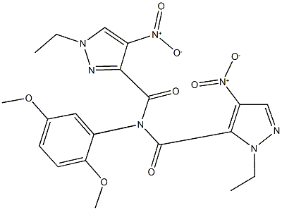 N-(2,5-dimethoxyphenyl)-1-ethyl-N-({1-ethyl-4-nitro-1H-pyrazol-5-yl}carbonyl)-4-nitro-1H-pyrazole-3-carboxamide 구조식 이미지