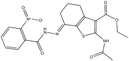 ethyl 2-(acetylamino)-7-({2-nitrobenzoyl}hydrazono)-4,5,6,7-tetrahydro-1-benzothiophene-3-carboxylate 구조식 이미지