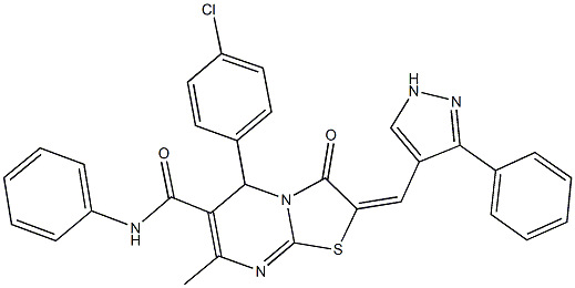 5-(4-chlorophenyl)-7-methyl-3-oxo-N-phenyl-2-[(3-phenyl-1H-pyrazol-4-yl)methylene]-2,3-dihydro-5H-[1,3]thiazolo[3,2-a]pyrimidine-6-carboxamide Structure