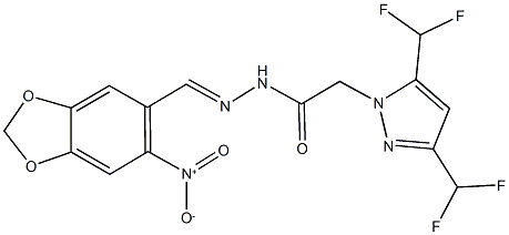 2-[3,5-bis(difluoromethyl)-1H-pyrazol-1-yl]-N'-({6-nitro-1,3-benzodioxol-5-yl}methylene)acetohydrazide Structure