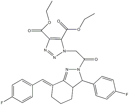 diethyl 1-{2-[7-(4-fluorobenzylidene)-3-(4-fluorophenyl)-3,3a,4,5,6,7-hexahydro-2H-indazol-2-yl]-2-oxoethyl}-1H-1,2,3-triazole-4,5-dicarboxylate 구조식 이미지