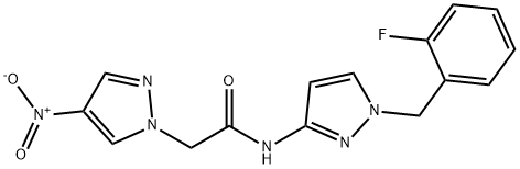 N-[1-(2-fluorobenzyl)-1H-pyrazol-3-yl]-2-{4-nitro-1H-pyrazol-1-yl}acetamide Structure