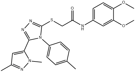 N-(3,4-dimethoxyphenyl)-2-{[5-(1,3-dimethyl-1H-pyrazol-5-yl)-4-(4-methylphenyl)-4H-1,2,4-triazol-3-yl]sulfanyl}acetamide 구조식 이미지