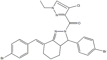 7-(4-bromobenzylidene)-3-(4-bromophenyl)-2-[(4-chloro-1-ethyl-1H-pyrazol-3-yl)carbonyl]-3,3a,4,5,6,7-hexahydro-2H-indazole Structure