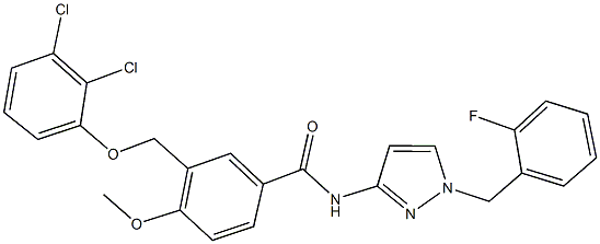 3-[(2,3-dichlorophenoxy)methyl]-N-[1-(2-fluorobenzyl)-1H-pyrazol-3-yl]-4-methoxybenzamide 구조식 이미지