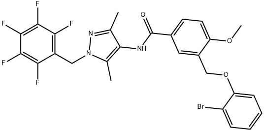 3-[(2-bromophenoxy)methyl]-N-[3,5-dimethyl-1-(2,3,4,5,6-pentafluorobenzyl)-1H-pyrazol-4-yl]-4-methoxybenzamide 구조식 이미지