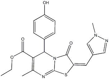 ethyl 5-(4-hydroxyphenyl)-7-methyl-2-[(1-methyl-1H-pyrazol-4-yl)methylene]-3-oxo-2,3-dihydro-5H-[1,3]thiazolo[3,2-a]pyrimidine-6-carboxylate 구조식 이미지