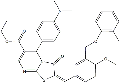 ethyl 5-[4-(dimethylamino)phenyl]-2-{4-methoxy-3-[(2-methylphenoxy)methyl]benzylidene}-7-methyl-3-oxo-2,3-dihydro-5H-[1,3]thiazolo[3,2-a]pyrimidine-6-carboxylate 구조식 이미지