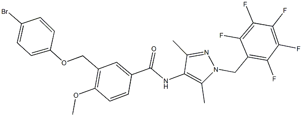 3-[(4-bromophenoxy)methyl]-N-[3,5-dimethyl-1-(2,3,4,5,6-pentafluorobenzyl)-1H-pyrazol-4-yl]-4-methoxybenzamide 구조식 이미지