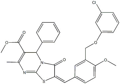 methyl 2-{3-[(3-chlorophenoxy)methyl]-4-methoxybenzylidene}-7-methyl-3-oxo-5-phenyl-2,3-dihydro-5H-[1,3]thiazolo[3,2-a]pyrimidine-6-carboxylate Structure