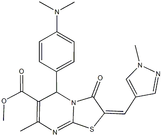 methyl 5-[4-(dimethylamino)phenyl]-7-methyl-2-[(1-methyl-1H-pyrazol-4-yl)methylene]-3-oxo-2,3-dihydro-5H-[1,3]thiazolo[3,2-a]pyrimidine-6-carboxylate Structure