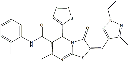2-[(1-ethyl-3-methyl-1H-pyrazol-4-yl)methylene]-7-methyl-N-(2-methylphenyl)-3-oxo-5-(2-thienyl)-2,3-dihydro-5H-[1,3]thiazolo[3,2-a]pyrimidine-6-carboxamide Structure