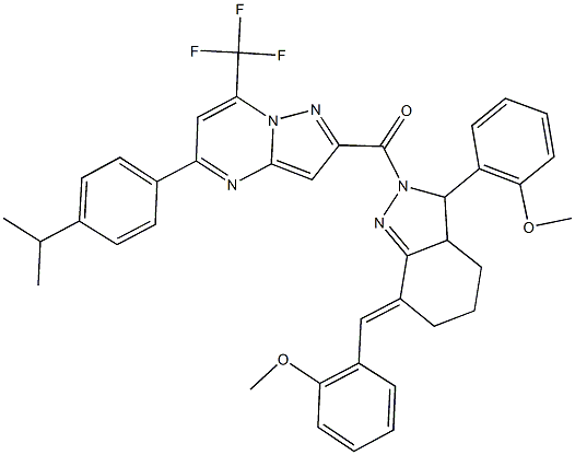 5-(4-isopropylphenyl)-2-{[7-(2-methoxybenzylidene)-3-(2-methoxyphenyl)-3,3a,4,5,6,7-hexahydro-2H-indazol-2-yl]carbonyl}-7-(trifluoromethyl)pyrazolo[1,5-a]pyrimidine Structure