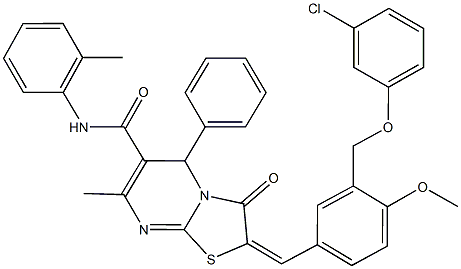 2-{3-[(3-chlorophenoxy)methyl]-4-methoxybenzylidene}-7-methyl-N-(2-methylphenyl)-3-oxo-5-phenyl-2,3-dihydro-5H-[1,3]thiazolo[3,2-a]pyrimidine-6-carboxamide Structure