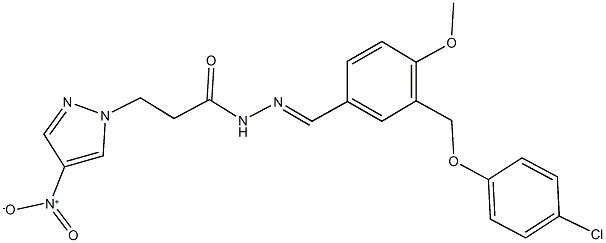 N'-{3-[(4-chlorophenoxy)methyl]-4-methoxybenzylidene}-3-{4-nitro-1H-pyrazol-1-yl}propanohydrazide 구조식 이미지