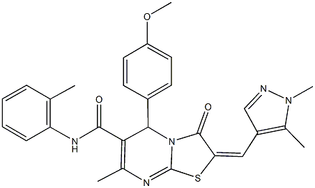 2-[(1,5-dimethyl-1H-pyrazol-4-yl)methylene]-5-(4-methoxyphenyl)-7-methyl-N-(2-methylphenyl)-3-oxo-2,3-dihydro-5H-[1,3]thiazolo[3,2-a]pyrimidine-6-carboxamide Structure