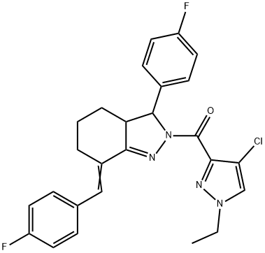 2-[(4-chloro-1-ethyl-1H-pyrazol-3-yl)carbonyl]-7-(4-fluorobenzylidene)-3-(4-fluorophenyl)-3,3a,4,5,6,7-hexahydro-2H-indazole Structure