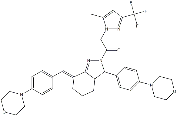 2-{[5-methyl-3-(trifluoromethyl)-1H-pyrazol-1-yl]acetyl}-7-[4-(4-morpholinyl)benzylidene]-3-[4-(4-morpholinyl)phenyl]-3,3a,4,5,6,7-hexahydro-2H-indazole Structure