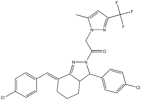 7-(4-chlorobenzylidene)-3-(4-chlorophenyl)-2-{[5-methyl-3-(trifluoromethyl)-1H-pyrazol-1-yl]acetyl}-3,3a,4,5,6,7-hexahydro-2H-indazole Structure
