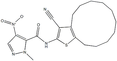 N-(3-cyano-4,5,6,7,8,9,10,11,12,13-decahydrocyclododeca[b]thien-2-yl)-4-nitro-1-methyl-1H-pyrazole-5-carboxamide 구조식 이미지