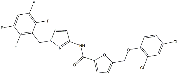 5-[(2,4-dichlorophenoxy)methyl]-N-[1-(2,3,5,6-tetrafluorobenzyl)-1H-pyrazol-3-yl]-2-furamide 구조식 이미지