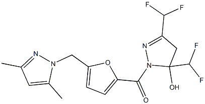 3,5-bis(difluoromethyl)-1-{5-[(3,5-dimethyl-1H-pyrazol-1-yl)methyl]-2-furoyl}-4,5-dihydro-1H-pyrazol-5-ol 구조식 이미지