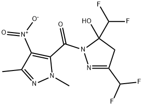 3,5-bis(difluoromethyl)-1-({4-nitro-1,3-dimethyl-1H-pyrazol-5-yl}carbonyl)-4,5-dihydro-1H-pyrazol-5-ol 구조식 이미지