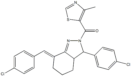7-(4-chlorobenzylidene)-3-(4-chlorophenyl)-2-[(4-methyl-1,3-thiazol-5-yl)carbonyl]-3,3a,4,5,6,7-hexahydro-2H-indazole Structure