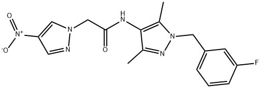 N-[1-(3-fluorobenzyl)-3,5-dimethyl-1H-pyrazol-4-yl]-2-{4-nitro-1H-pyrazol-1-yl}acetamide Structure